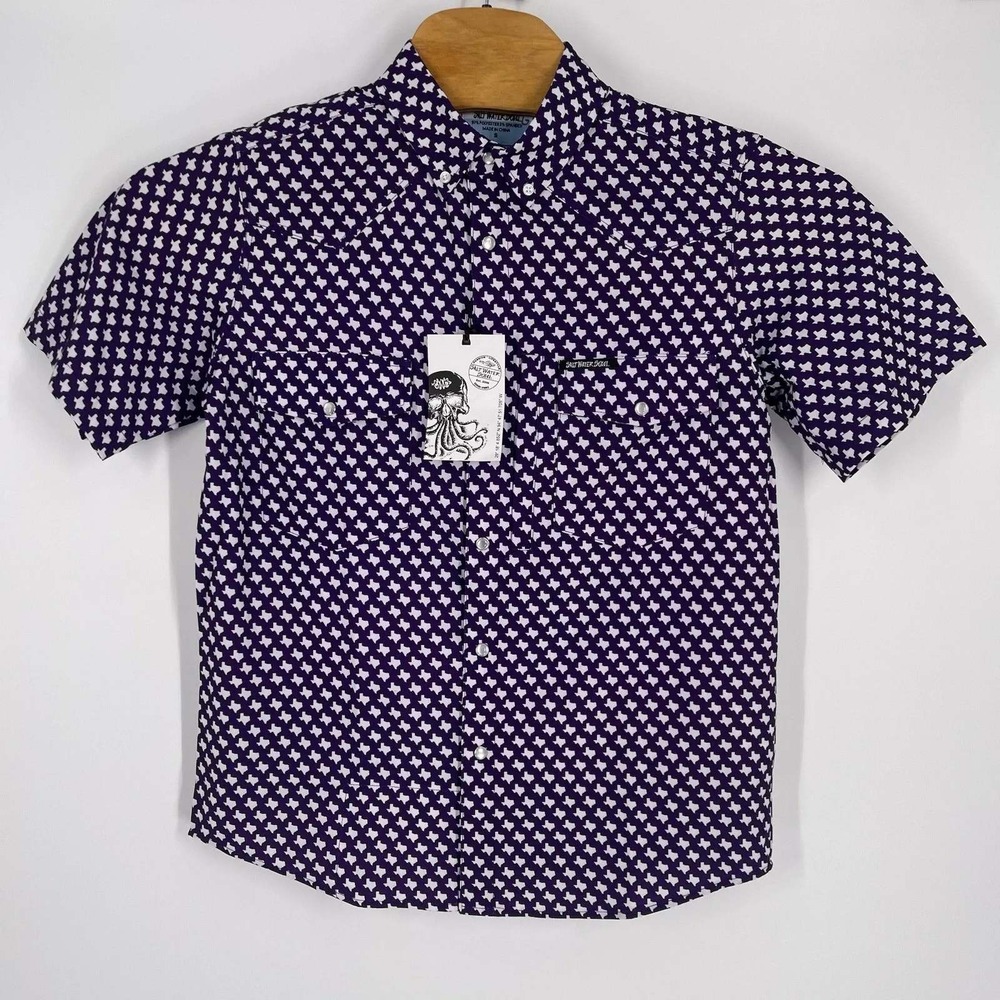 Salt Water Soul Mens Purple Texas State Print Western Pearl Snap Shirt Small NWT